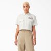 Women's Embroidered Patch Cropped Work Shirt